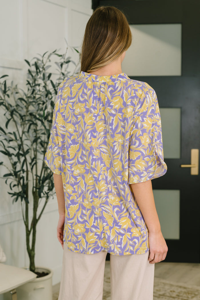 Lizzy Breeze Top in Purple and Yellow Floral by Dear Scarlett