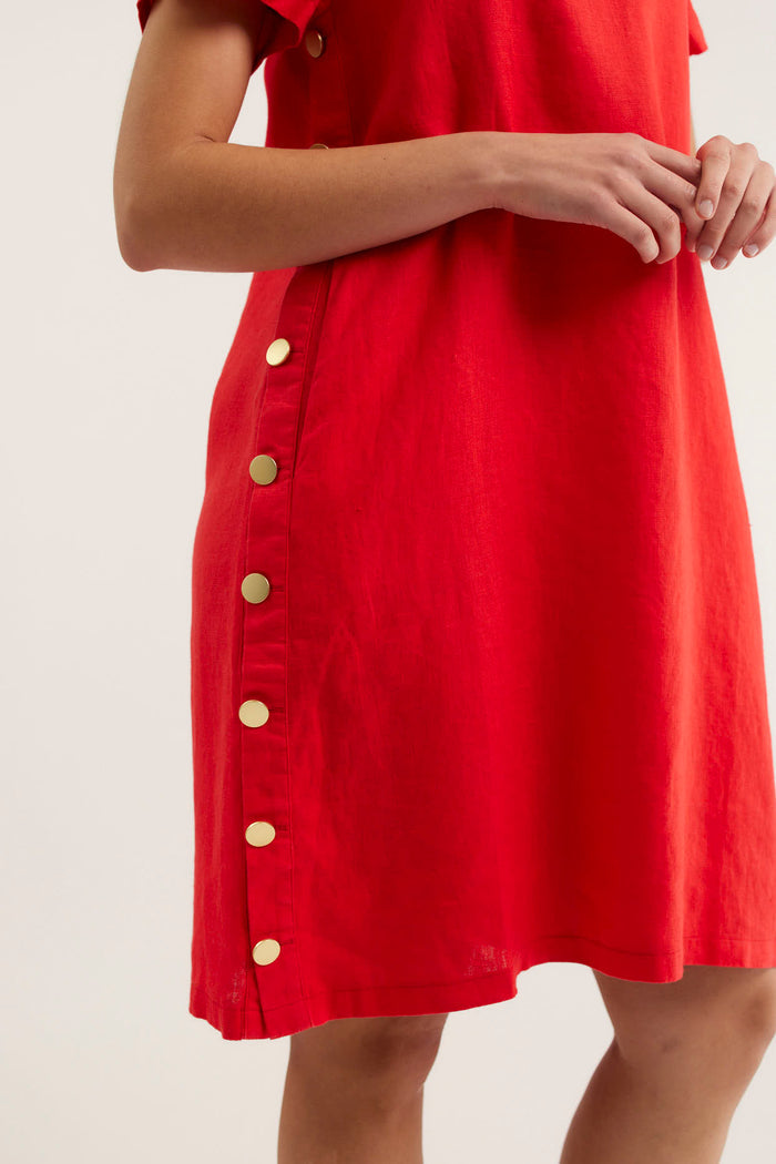 Louie Classic Linen Dress In Red