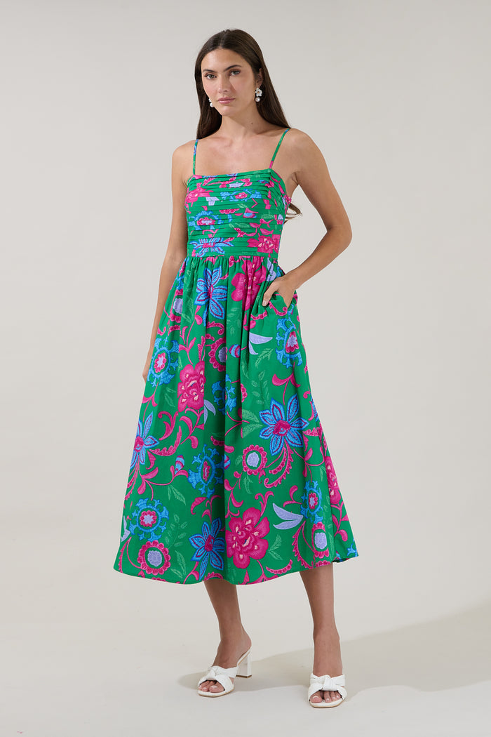 Lucero Pleated Midi Dress Cabina Floral