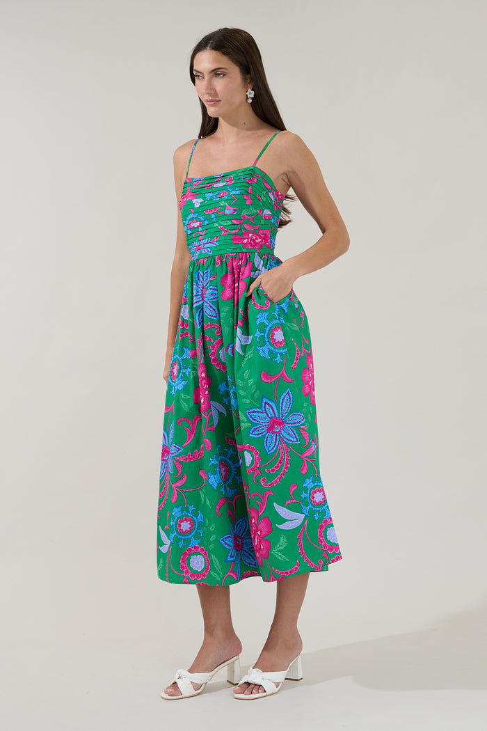 Lucero Pleated Midi Dress Cabina Floral