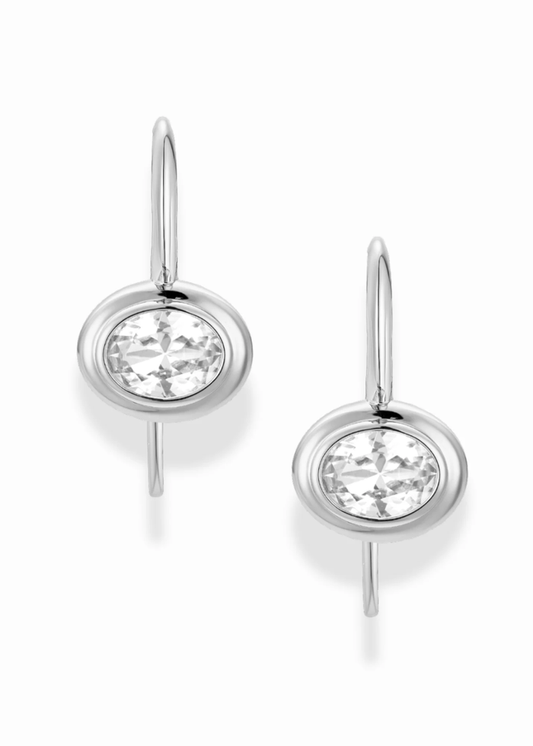 Lucia Oval French Hook Earrings - Silver