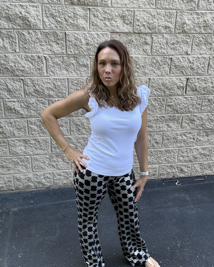 Lulu B Medallion Wide-Leg Palazzo Pants – Silver & Black