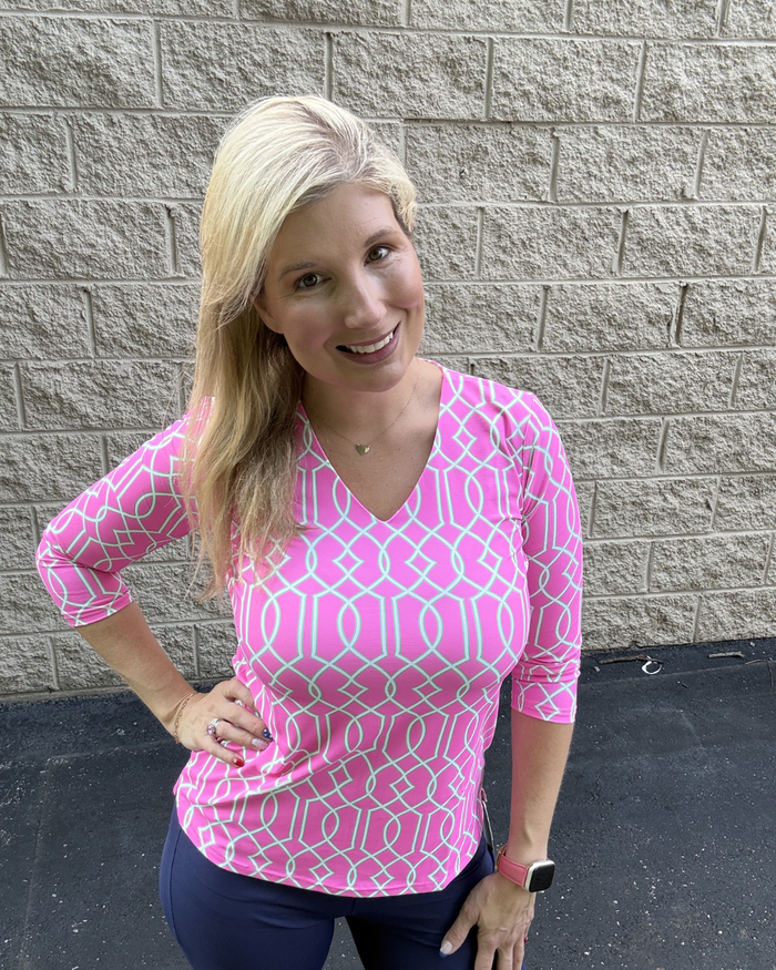 Lulu-B UPF 50+ Pink Lattice V-Neck Top
