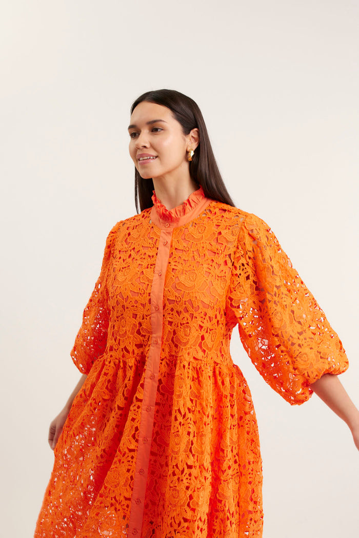 Lume Lace Dress In Tangerine