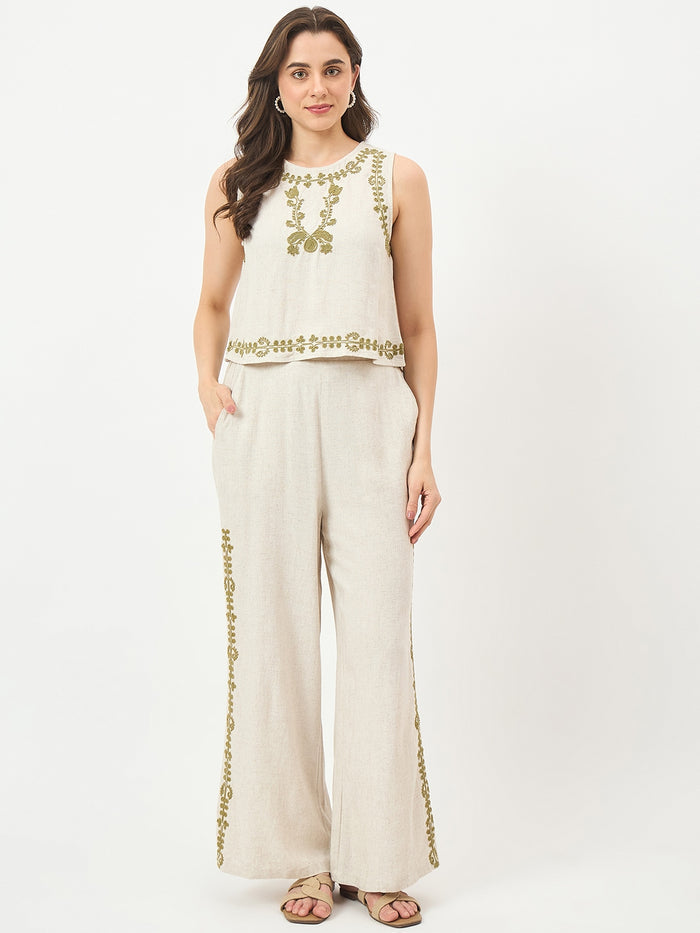 Madame Beige Embroidered Co-ord Set
