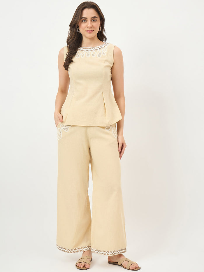Madame Beige Embroidered Co-ord Set
