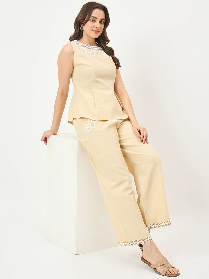 Madame Beige Embroidered Co-ord Set