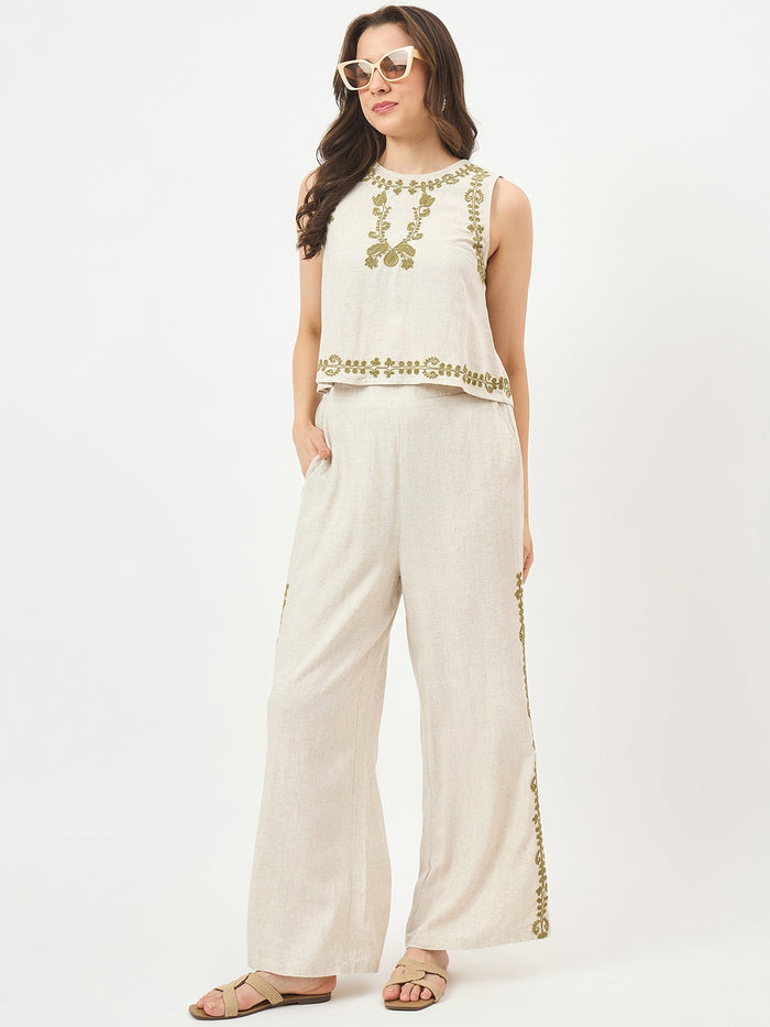 Madame Beige Embroidered Co-ord Set