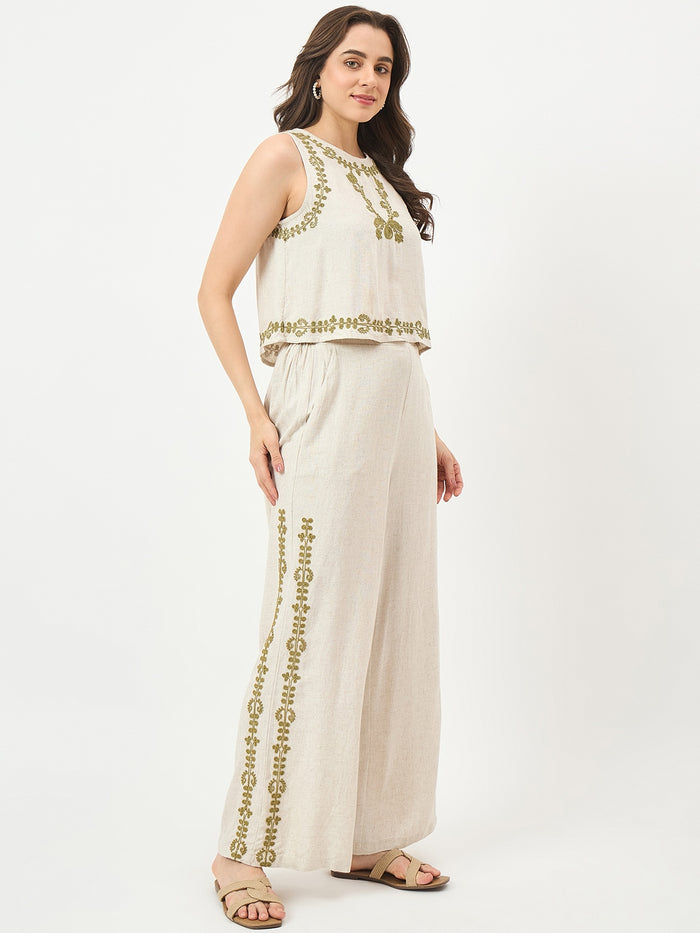 Madame Beige Embroidered Co-ord Set