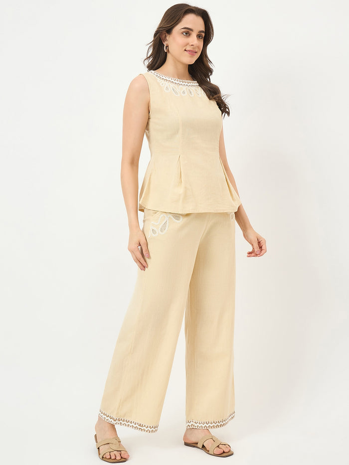 Madame Beige Embroidered Co-ord Set