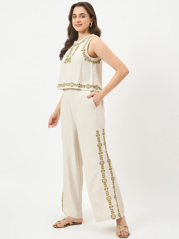 Madame Beige Embroidered Co-ord Set