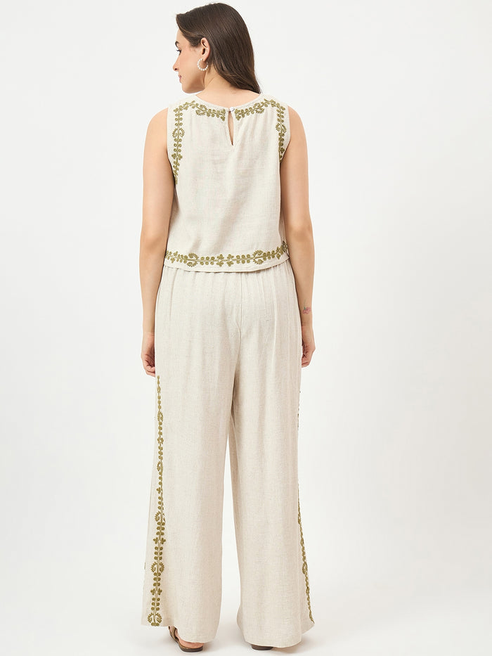 Madame Beige Embroidered Co-ord Set