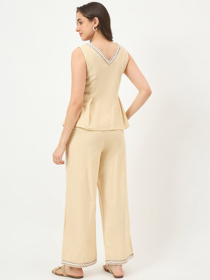 Madame Beige Embroidered Co-ord Set