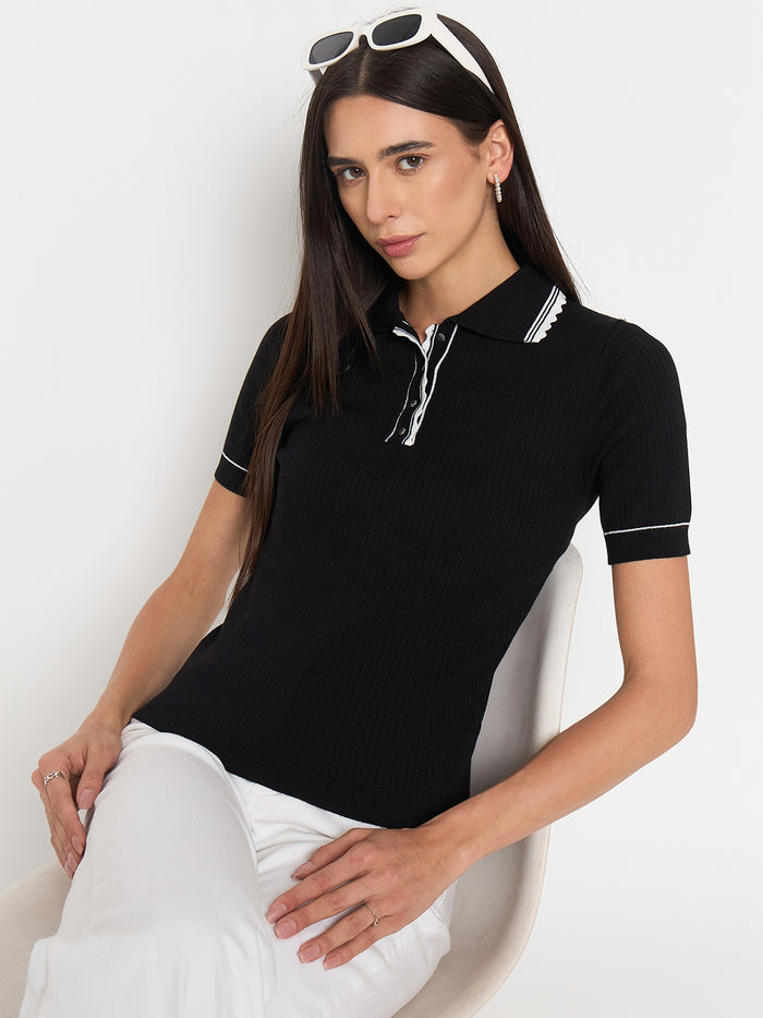 Madame Black Viscose-Blend Knit Top