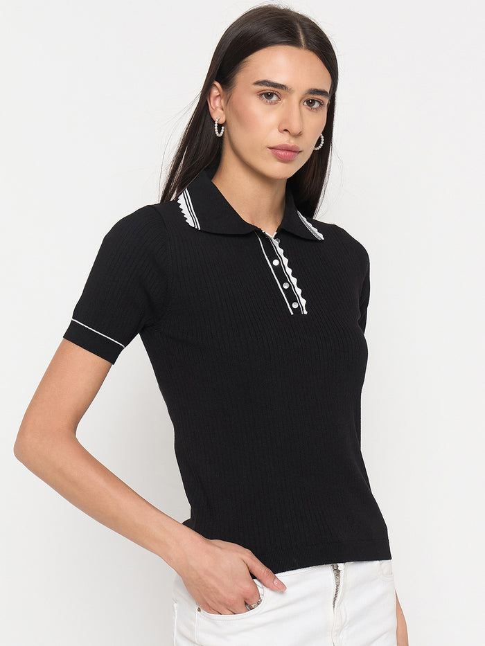 Madame Black Viscose-Blend Knit Top