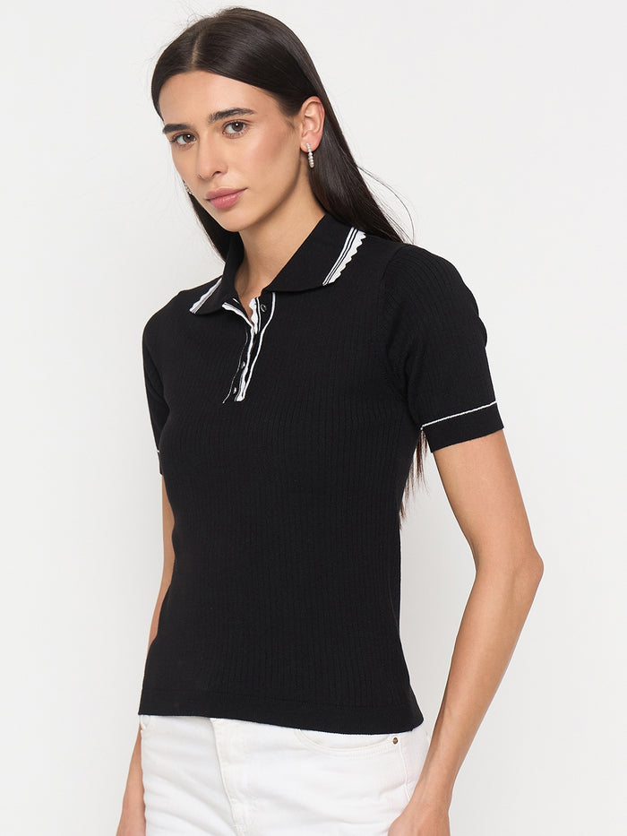 Madame Black Viscose-Blend Knit Top