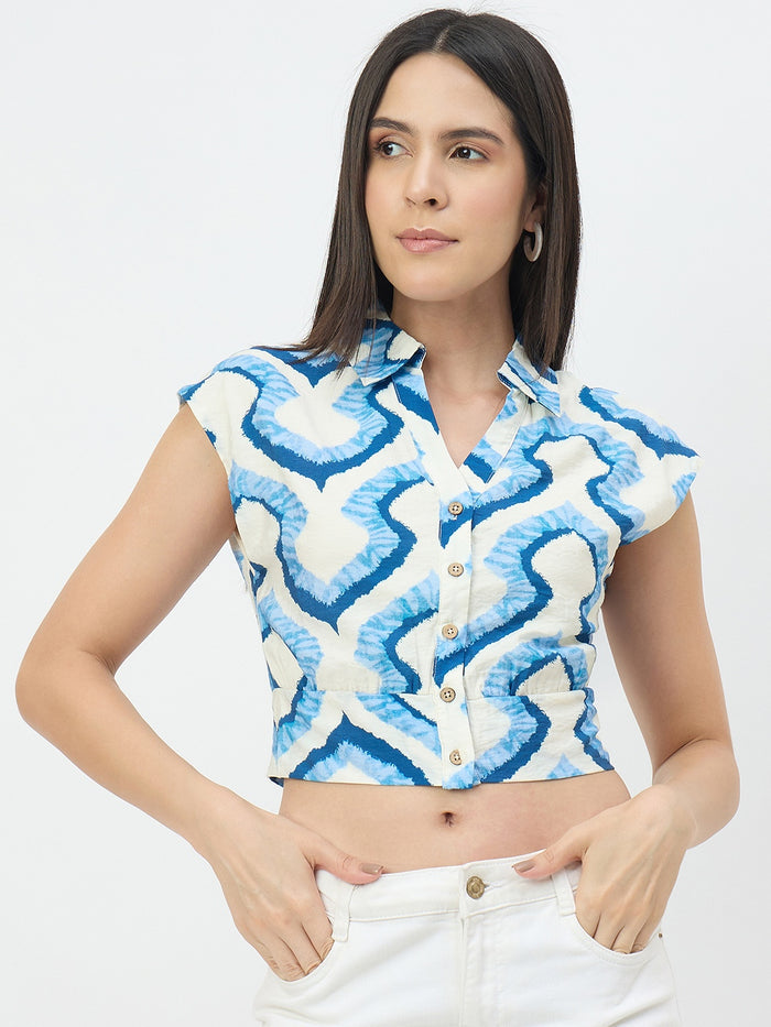 Madame Blue Printed  Shirt