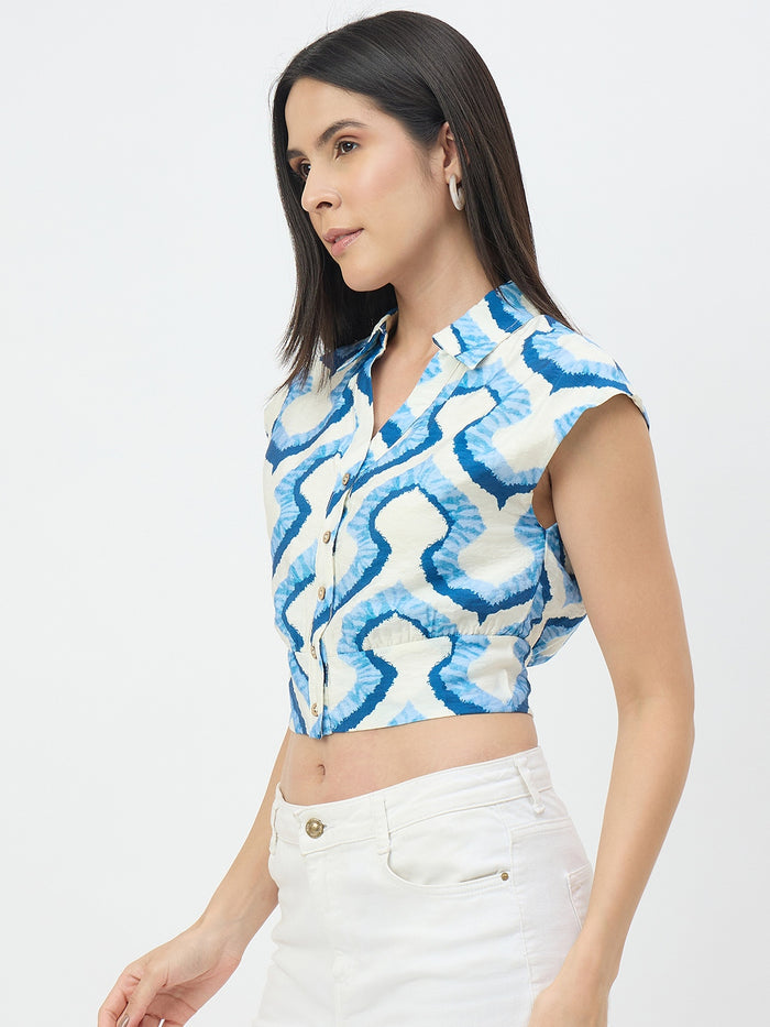 Madame Blue Printed  Shirt