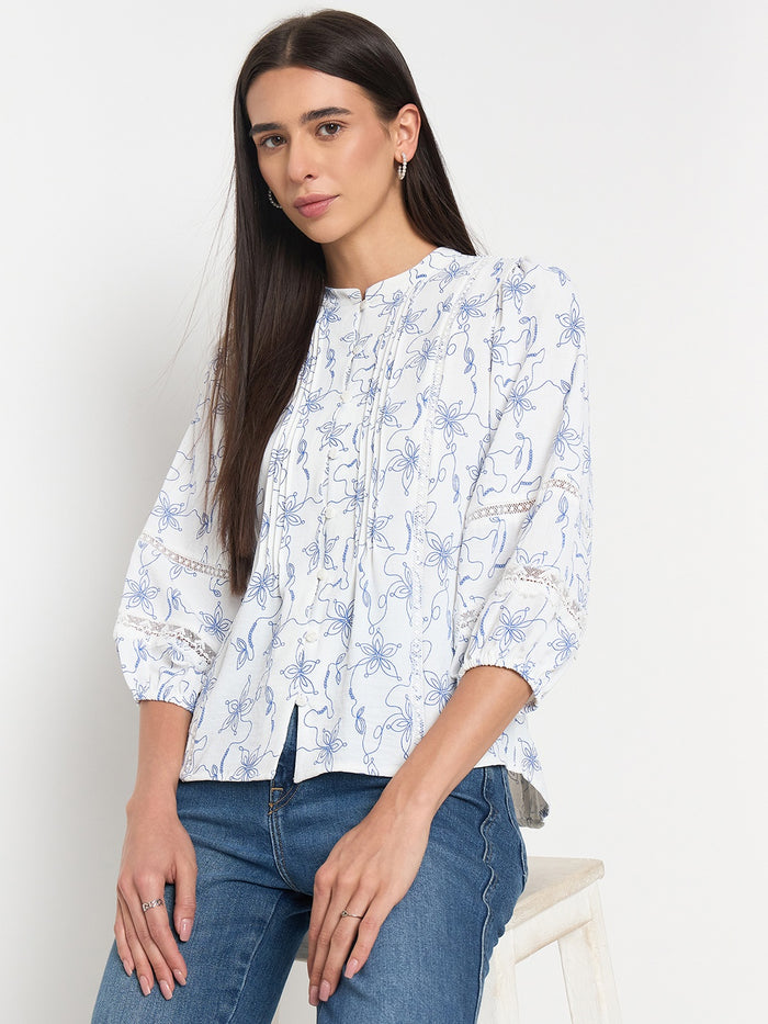Madame Blue Printed Tunic Top
