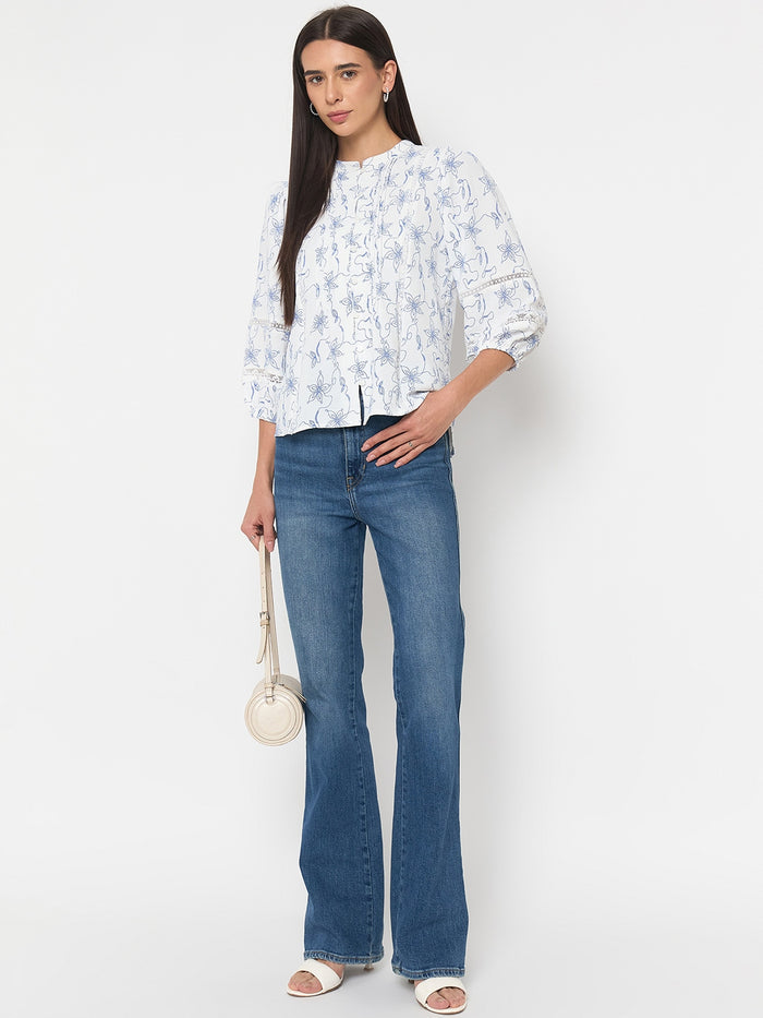 Madame Blue Printed Tunic Top