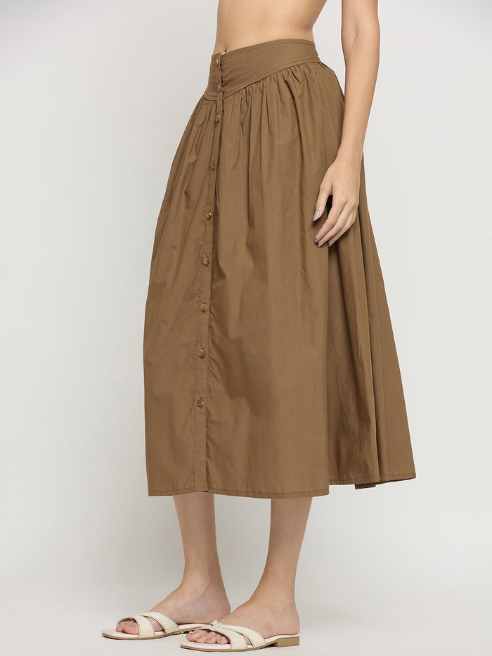 Madame Brown Cotton A-Line Midi Skirt
