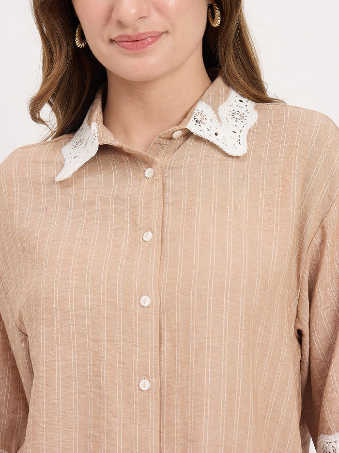 Madame Brown Textured Linen Blend Half Sleeve Shirt