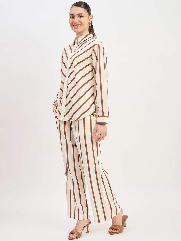 Madame Brown Viscose Collared Full Sleeve Co-ord Set