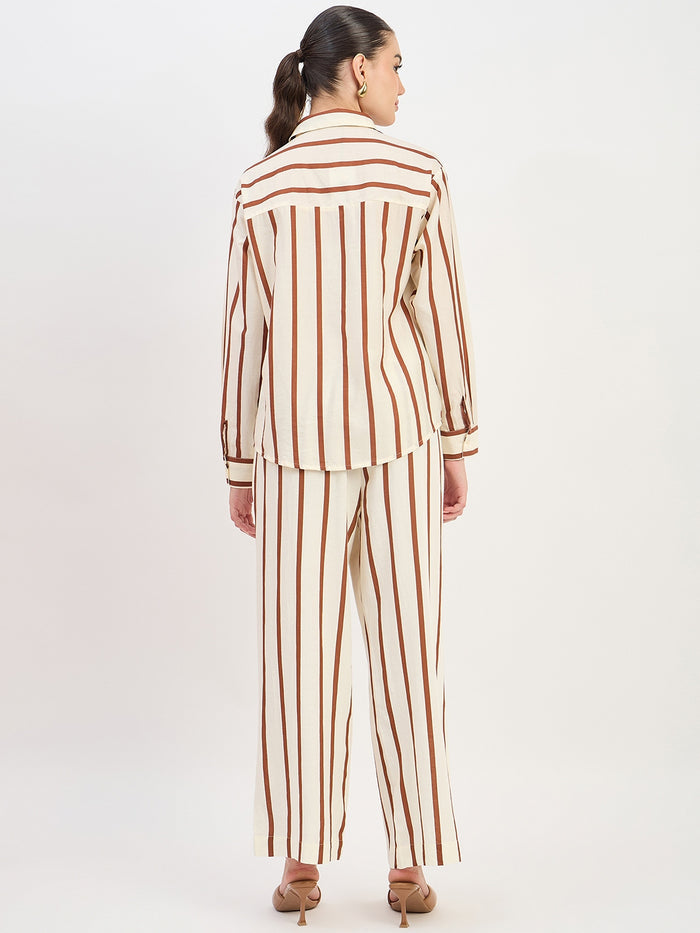 Madame Brown Viscose Collared Full Sleeve Co-ord Set