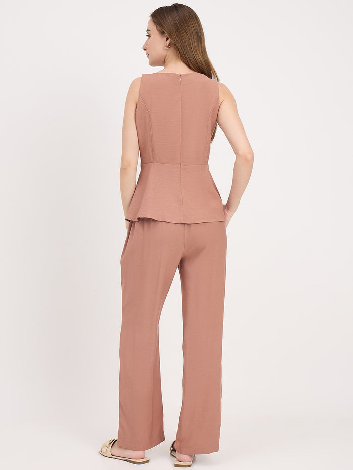 Madame Clay Rayon Tencel Peplum Sleeveless Co-ord Set