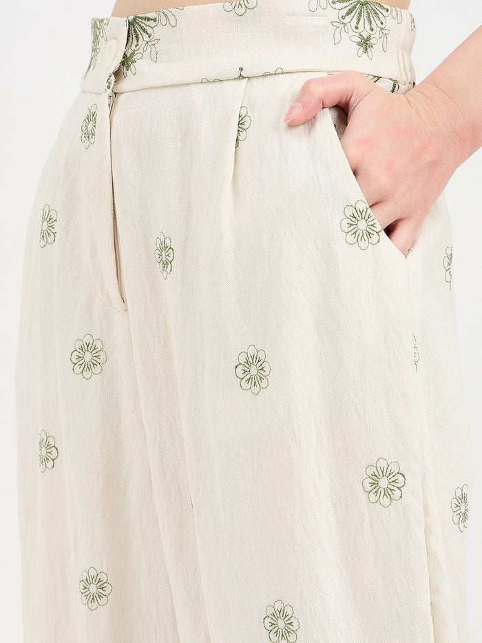 Madame Embroidered Beige Rayon Co-ord Set