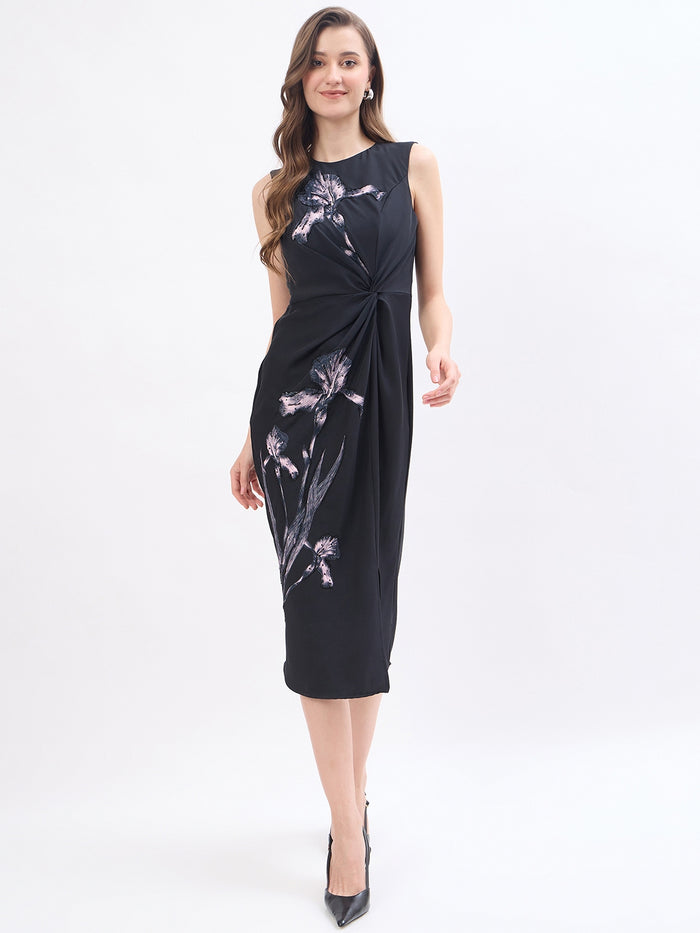 Madame Floral Print Black Bodycon Dress