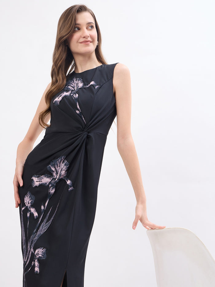 Madame Floral Print Black Bodycon Dress