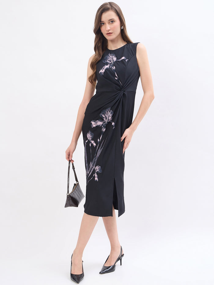 Madame Floral Print Black Bodycon Dress