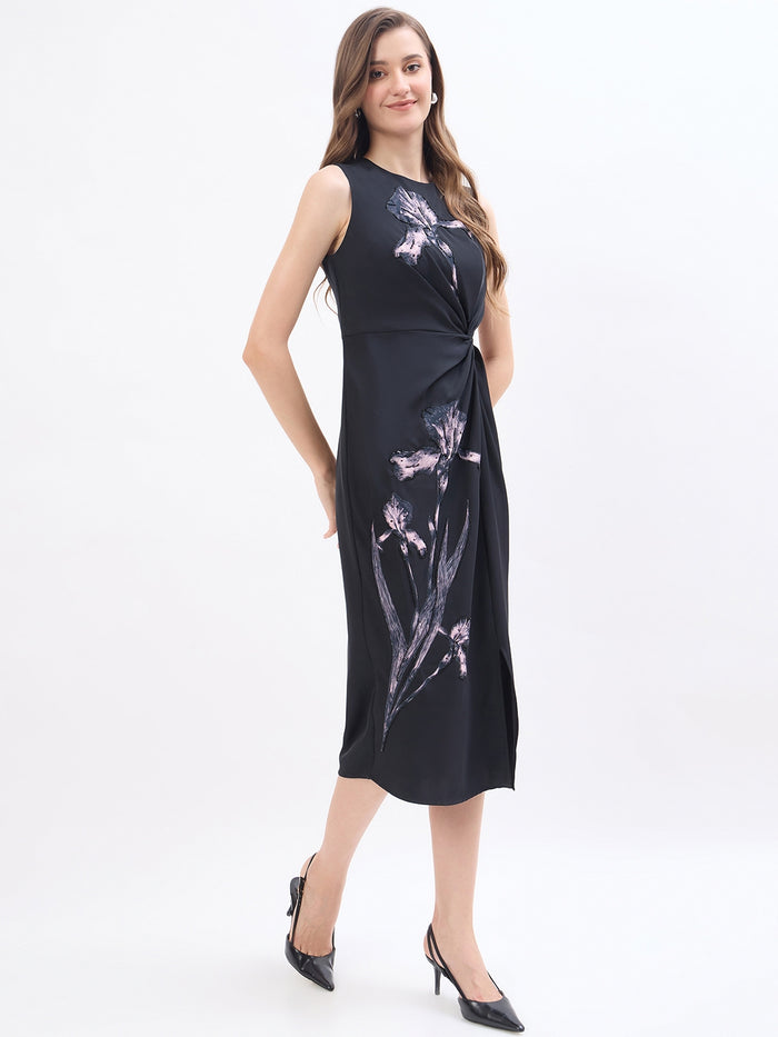Madame Floral Print Black Bodycon Dress