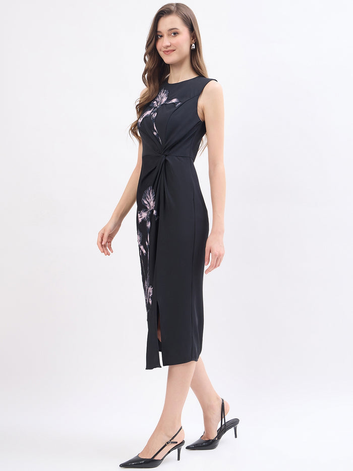Madame Floral Print Black Bodycon Dress