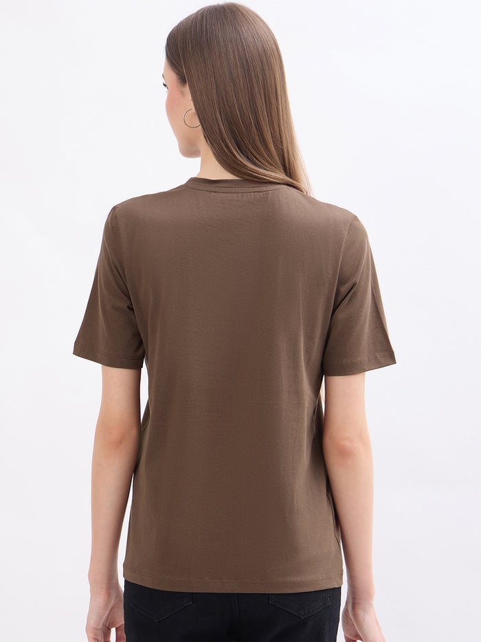 Madame Graphic Print Brown Cotton T-Shirt