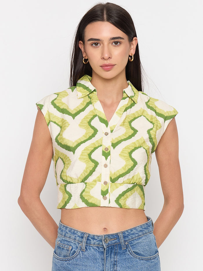 Madame  Green Printed  Shirt