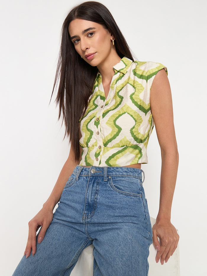 Madame  Green Printed  Shirt