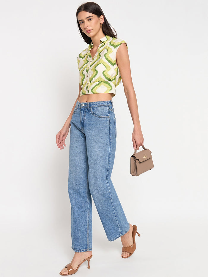 Madame  Green Printed  Shirt