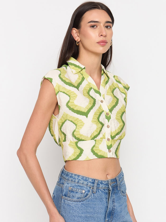 Madame  Green Printed  Shirt