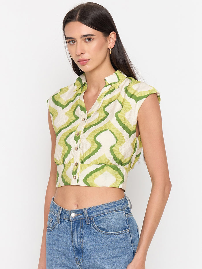 Madame  Green Printed  Shirt