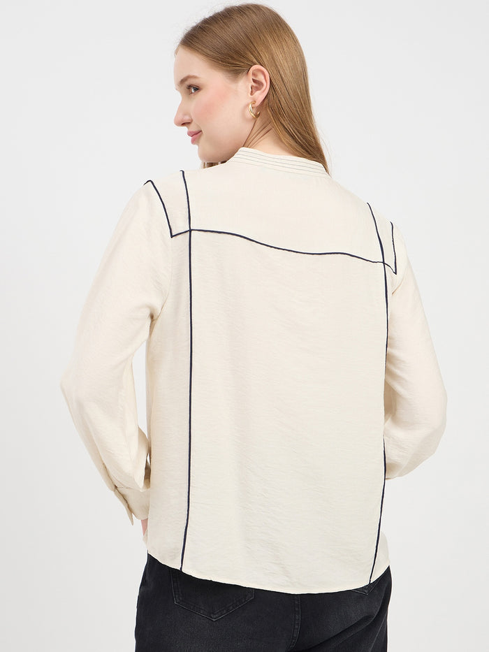 Madame Lace Detail Rayon Blend Beige Top