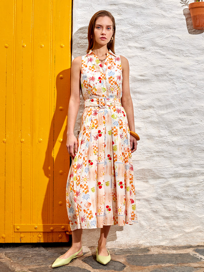 Madame Off White Rayon Floral Dress