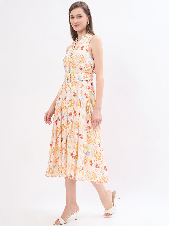 Madame Off White Rayon Floral Dress