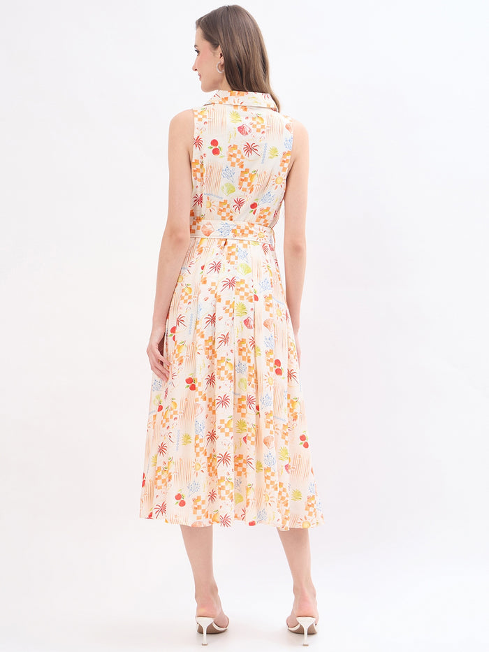 Madame Off White Rayon Floral Dress