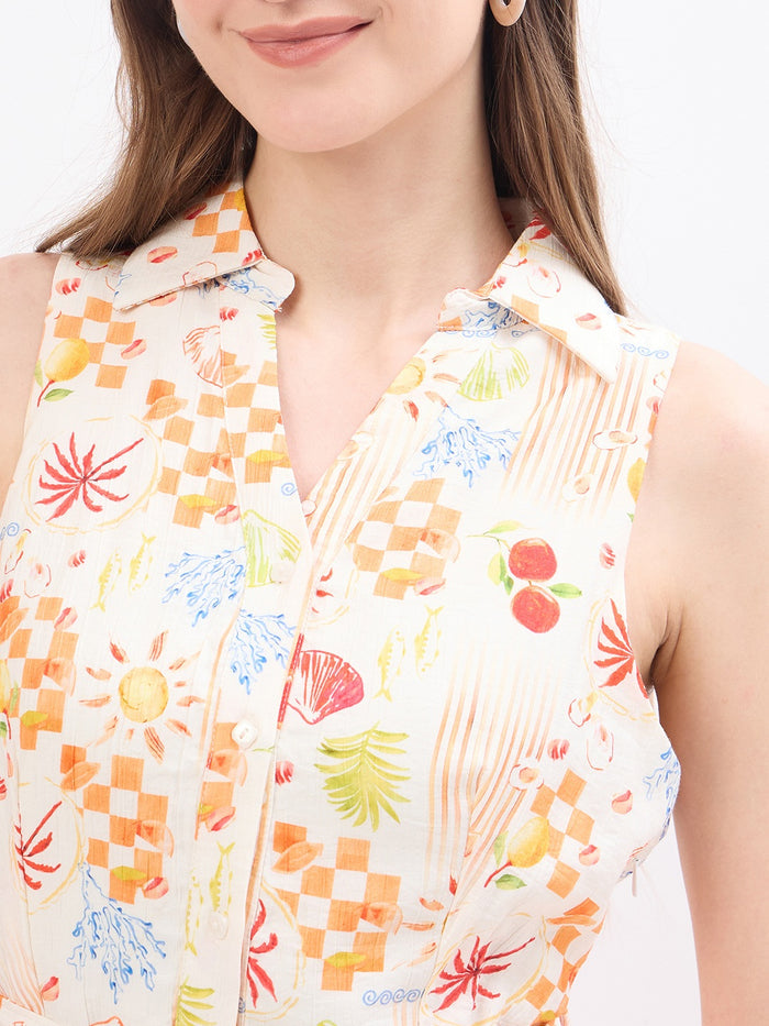 Madame Off White Rayon Floral Dress