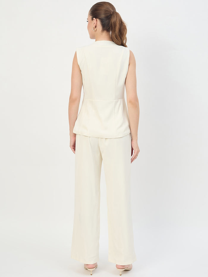 Madame Off White Sleeveless Round Neck Co-ord Set