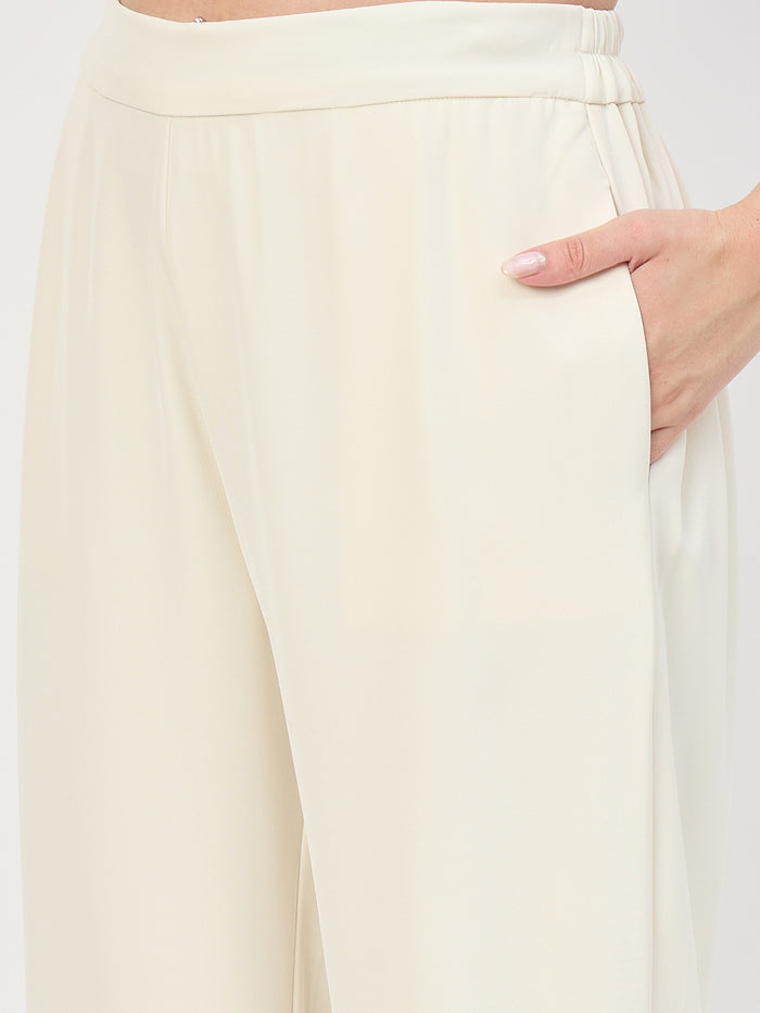 Madame Off White Sleeveless Round Neck Co-ord Set