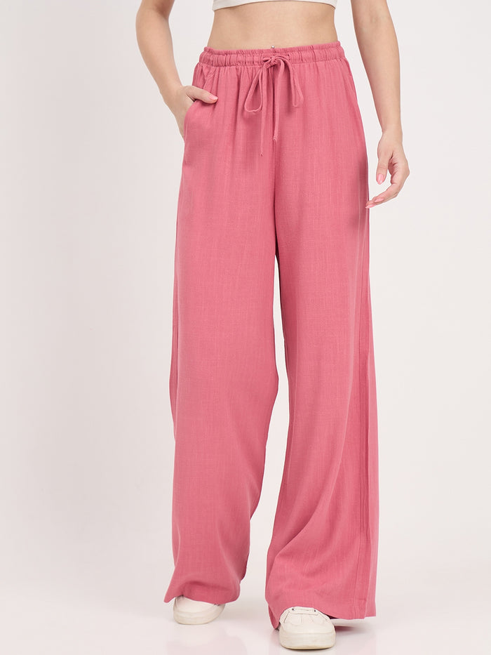 Madame Pink Rayon Linen Palazzo Trousers