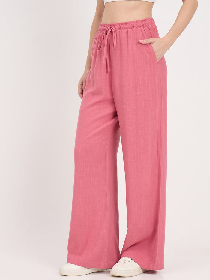 Madame Pink Rayon Linen Palazzo Trousers